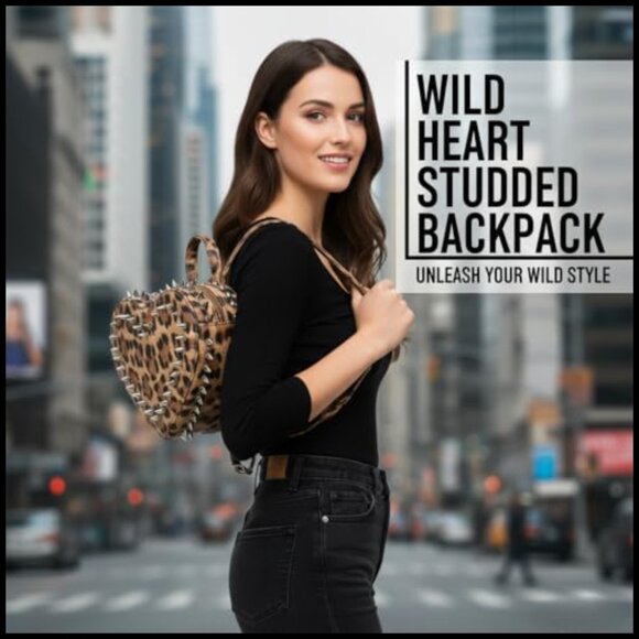 Leopard Print Heart Backpack Punk Rock Mini Bag Adjustable Straps Fashion